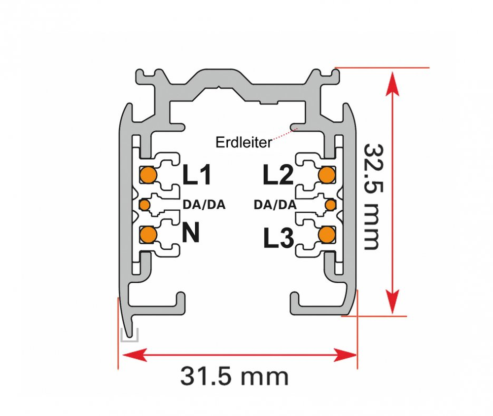 Stromschiene Aufbau 3-Phasen Dali, schwar, 2mz